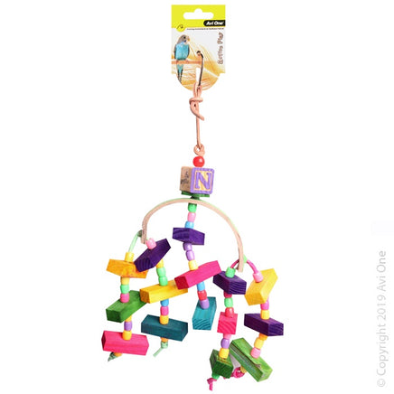 Bird Toy - Arc With Wooden Blocks And Beads - Www.goldfishpagoda.co.nz