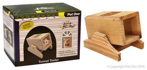 Pet One Mouse Playhouse Tunnel Teeter Wood 11x8.5x9cm