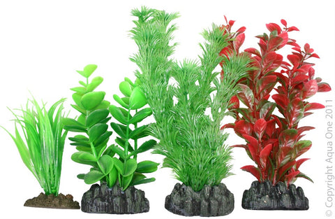 Aqua One Plastic Plant 4Pk Mix. Item 24236