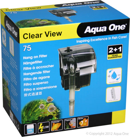 Aqua One H75 Clear View Hang On Filter 190L/Hr