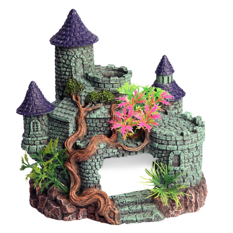 Aqua One Castle With Tree And Plant Ornament