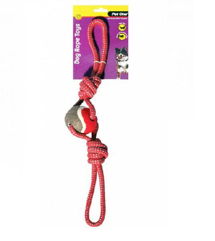 Dog Toy Rope 2 Way Tug With Tennis Ball Red/Blue 49cm