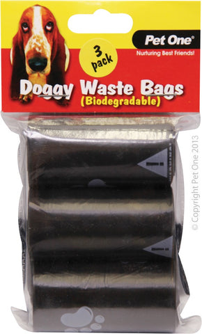Pet One Doggy Waste Bags Biodegradable 3 Pack X 20pcs Roll