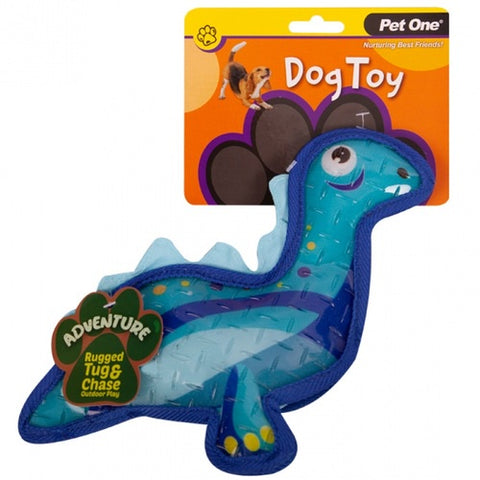 Pet One Squeaky Dog Toy Blue Dinosaur