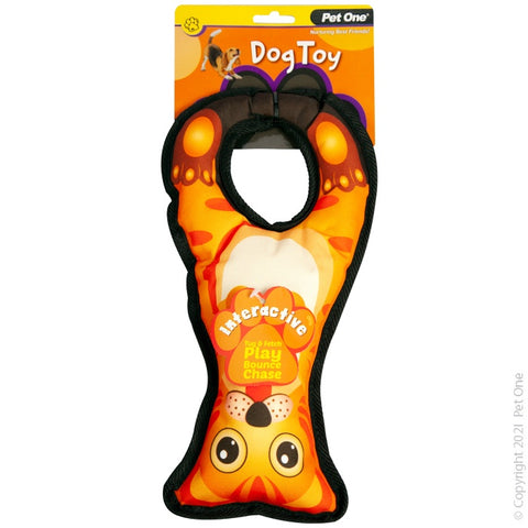 Pet One Dog Toy - Interactive Squeaky Tug Ring Cat Orange 32cm