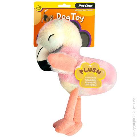 Pet One Dog Toy - Plush Squeaky Rainbow Flamingo 31cm