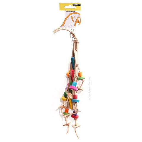 Bird Toy Leather Rope Coloured Wood Beads 40 x 19cms