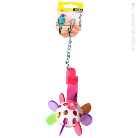 Acrylic Bird Toy With Bell. Colourful & Fun